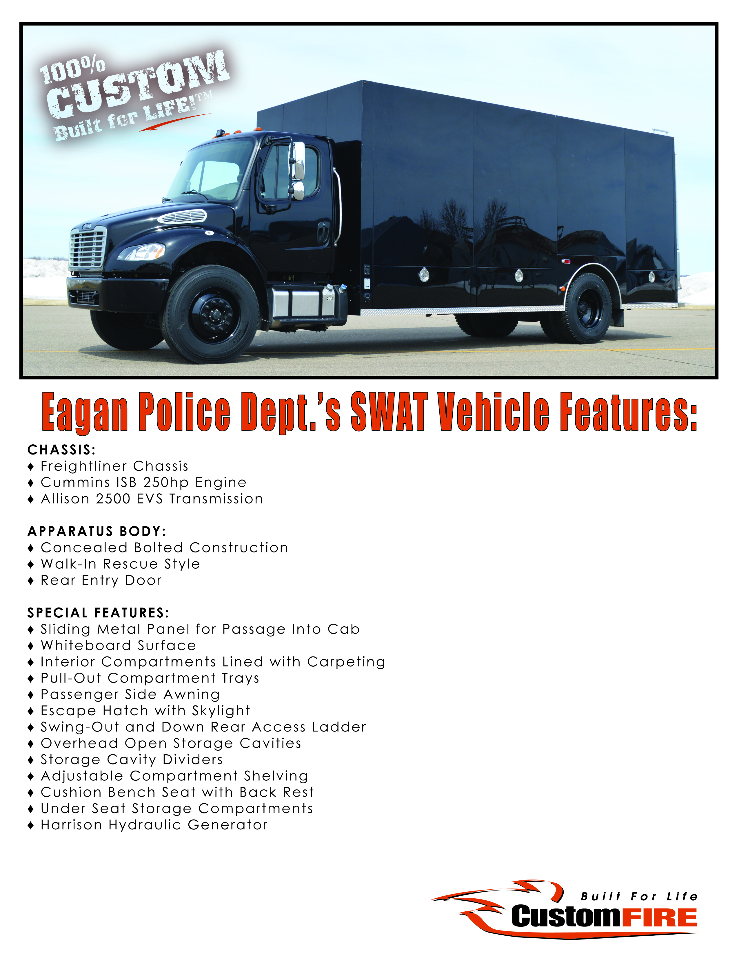SWAT Truck Police Black Custom Model Built and Compatible with